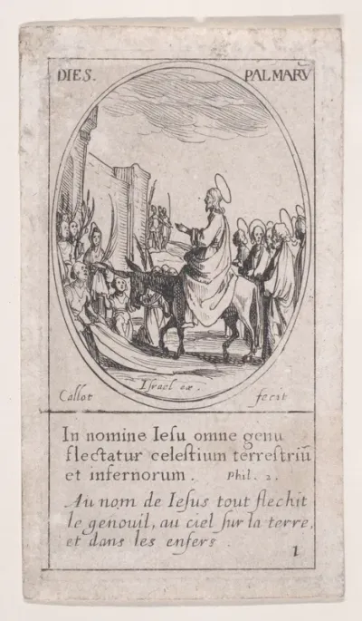 Notre-Seignure fait son entrée dans Jérusalem (Christ Enters Jerusalem), Palm Sunday, scene 1 from Images des Fêtes Mobiles (Images of Moveable Feasts from the Christian Calendar), part of "Les Images De Tous Les Saincts et Saintes de L'Année" (Image