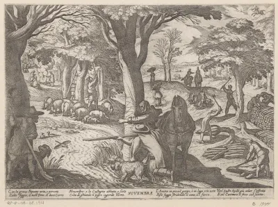 November: vogeljacht en bomen kappen (boogschutter)