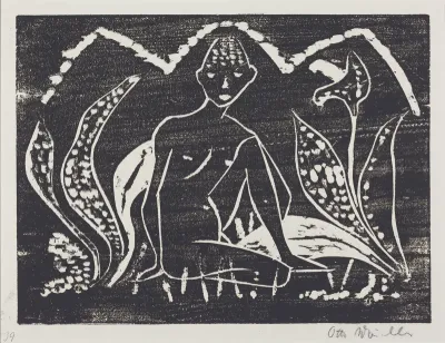 Nude Figure of a Boy in a Landscape (Knabe zwischen Blattpflanzen)