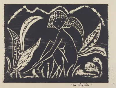 Nude Figure of a Girl in a Landscape (Madchenzwischen Blattpflanzen)