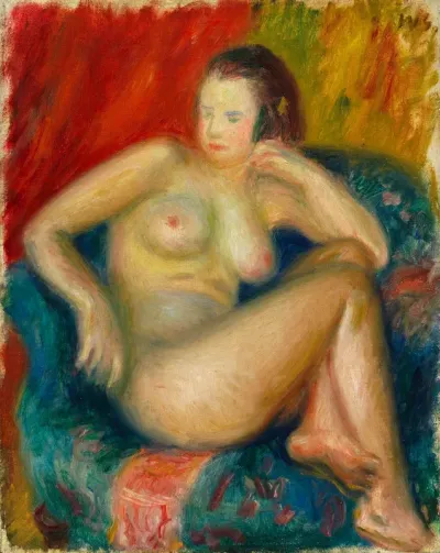 Nude in blue chair