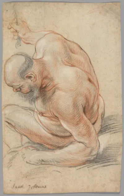 Nude Old Man Seated, Leaning on His Forearm, Facing Left