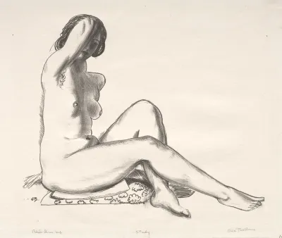 Nude Study, Girl Sitting on a Flowered Cushion