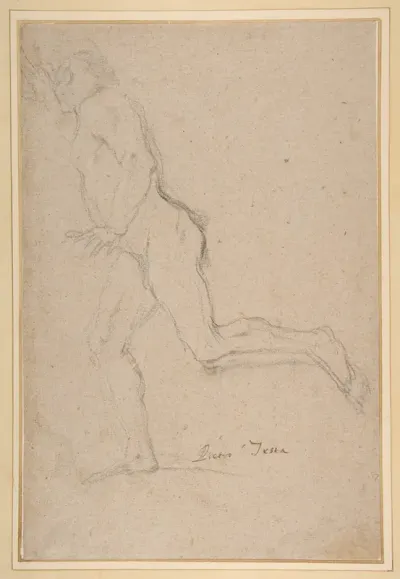Nude Youth Running (recto); Standing Draped Old Man with Left Hand Upraised (verso)