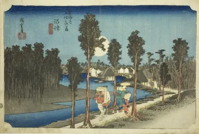 Numazu—Dusk (Numazu—tasogare zu), from the series The Fifty-Three Stations of the Tōkaidō Road (Tōkaidō gojūsan tsugi no uchi)