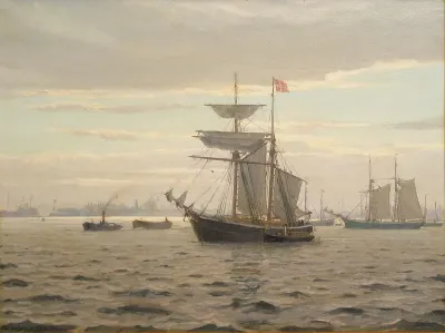 Numerous sailing ships at the roads of Copenhagen.