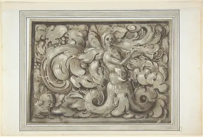 Nymph Playing a Horn (recto); Bracket with a Man's Head (verso)
