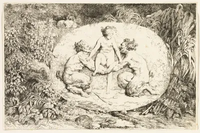 Nymph Sitting on the Hands of Two Satyrs from Bacchanales, or Satyrs' Games