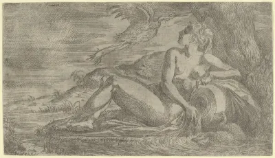 Nymph Watching a Heron Flying Away