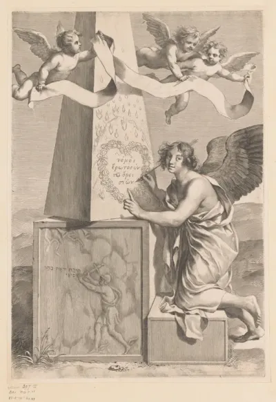 Obelisk met engel en inscriptie
