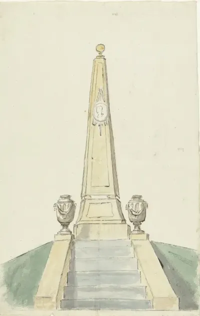 Obelisk met trap en twee urnen