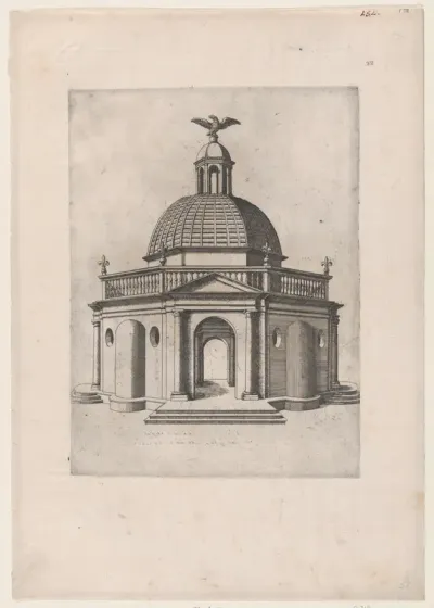 Octagonal Temple with a dome, surmounted by a domed turret, crowned with an eagle, from "Speculum Romanae Magnificentiae"