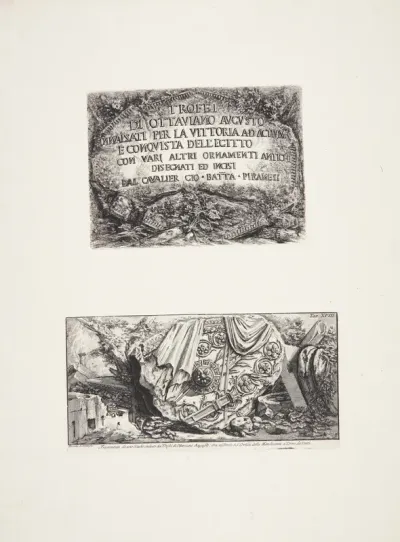 Octavian Augustus' trofæer, rejst til minde om sejren ved Actium og erobringen af Ægypten, med forskellige andre ornamenter tegnet og raderet af Ridder Gio.Bat'ta Piranesi