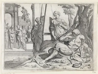 Odysseus als bedelaar aan de deur van zijn huis