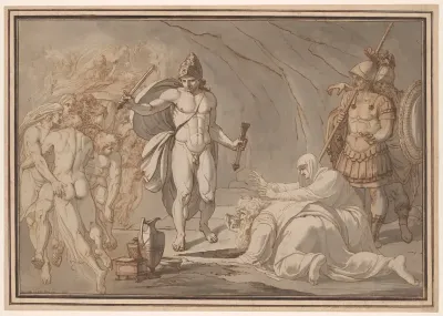 Odysseus, at the Doors of Hades, Meets the Shades of Tiresias and Anticlea