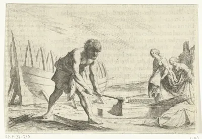 Odysseus bouwt een boot op het eiland Ogygia