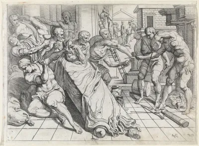 Odysseus doodt met zijn boog een van de vrijers
