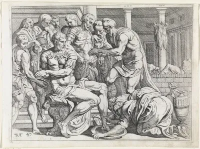 Odysseus en Telemachos wassen zich