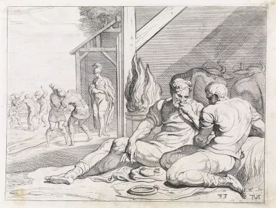 Odysseus en Telemachus in de hut van Eumaeus