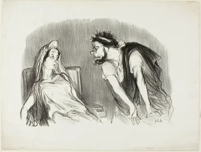 Oedipe. “- When my sword cut into his bleeding heart - You are trembling Madame - It was then that the world was falling apart,” plate ten from Physionomies tragiques