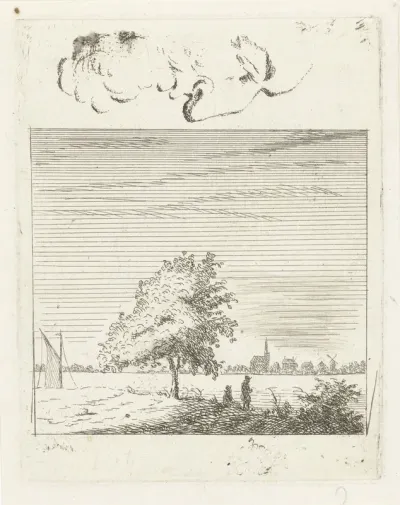 Oefenblad met landschap en gezicht