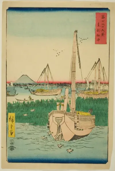 Off Tsukuda Island in the Eastern Capital (Toto Tsukuda oki), from the series "Thirty-six Views of Mount Fuji (Fuji sanjurokkei)"