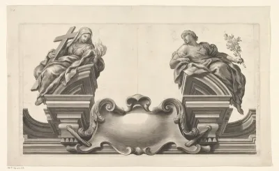 Offer op tempelplein in monumentale omlijsting (deel middenboven)