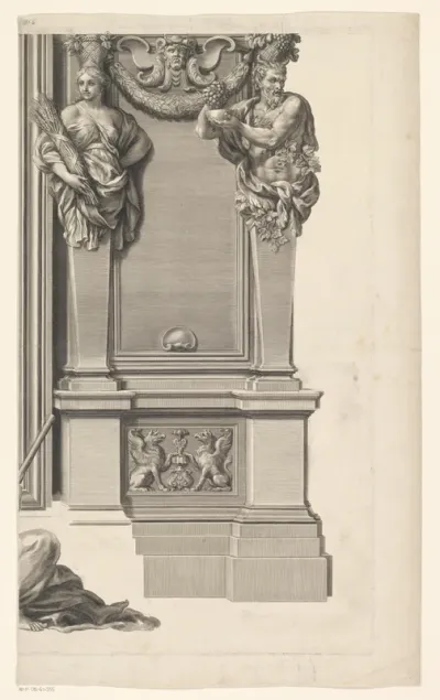 Offer op tempelplein in monumentale omlijsting (deel rechtsonder)