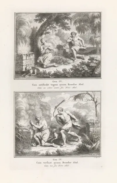 Offer van Kaïn en Abel / Kaïn slaat Abel dood