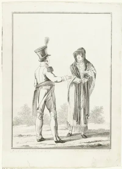 Officier en dame met roos in haar hand
