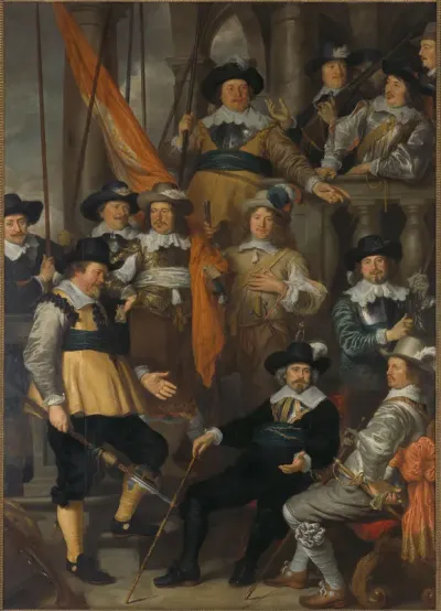 Officieren en andere schutters van wijk XVIII in Amsterdam onder leiding van kapitein Albert Dircksz Bas en luitenant Lucas Pietersz Conijn