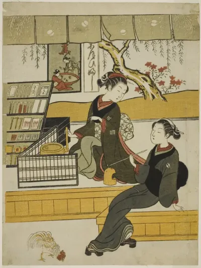 Ofuji, the Shop Girl of the Motoyanagiya, with a Customer