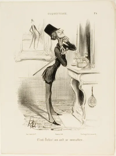 “Oh blast! I don't seem to be able to tie a knot!” plate 4 from Coquetterie