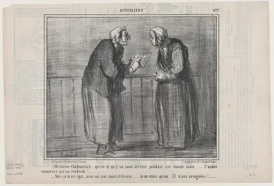Oh! mame Chaboulard,... qu'est ce qu'y va nous arriver pendant ces douze mois..., from "Actualités"