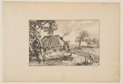 Old Man and Woman Resting at a Pond, from Landscapes (Verscheyden aerdige Lanthuysen...)