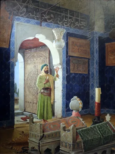 Old man in front of children's graves