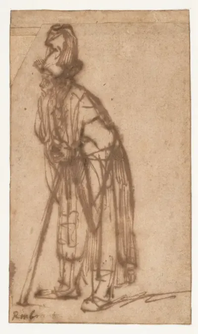 Old Man Leaning on a Stick — Rembrandt (Rembrandt van Rijn) Kanvas Tablo