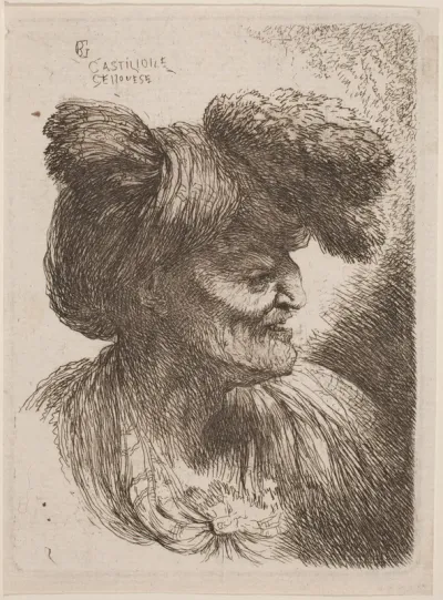 Old Man Wearing a Turban Ornamented with Fur, Facing Right