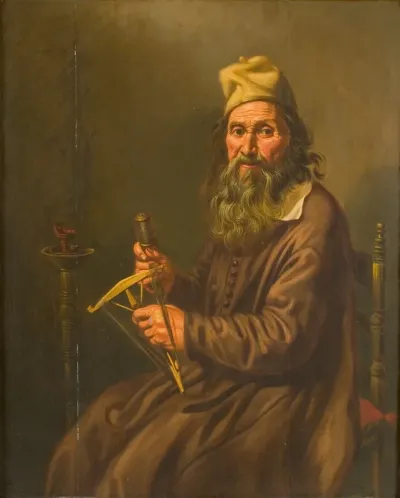 Old man winding yarn on a hand-reel
