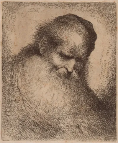 Old Man with a Long Beard and Skullcap, Leaning Forward