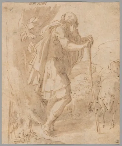 Old Shepherd Leaning on a Staff