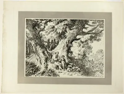 Old Trees with Old Man, a Girl, and a Dog, from the first issue of Specimens of Polyautography
