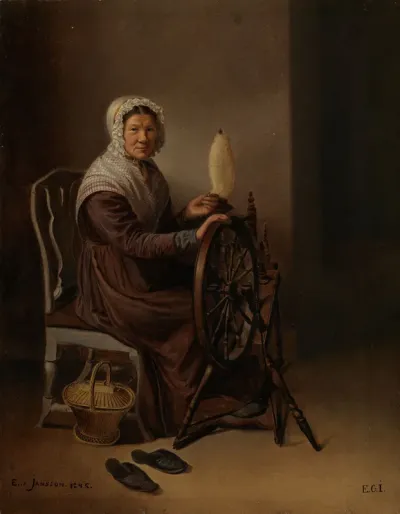 Old Woman at the Spinning Wheel