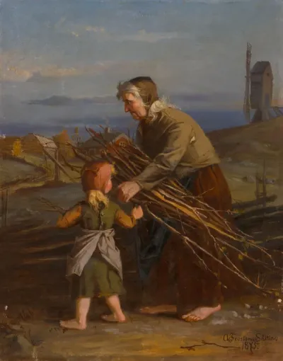 Old woman gathering sticks