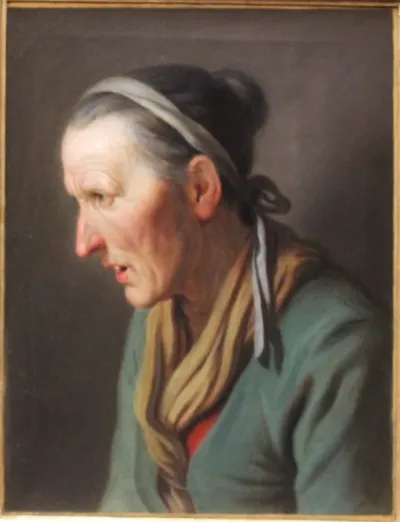 Old woman in profile with her mouth open