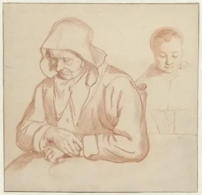 Old Woman Resting and the Head of a Young Woman