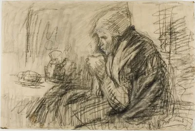 Old Woman Sipping Cup of Tea