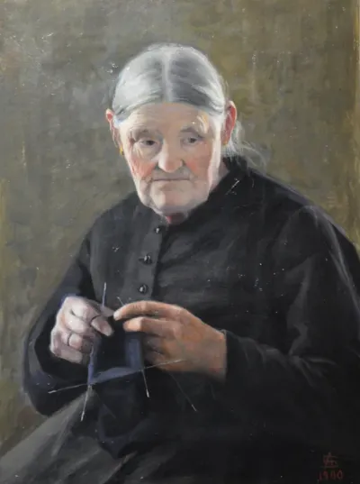 Old woman stitching