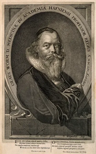 Ole Worm. Line engraving by G. Wingendorp, 1655, after C. van Mander III