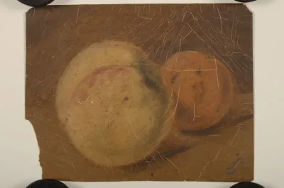 olieverfschilderij met twee stukken fruit